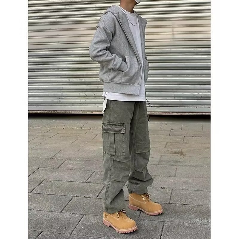 Loose Straight Heavy Stone Washed Retro Casual Denim Trousers - Image 5