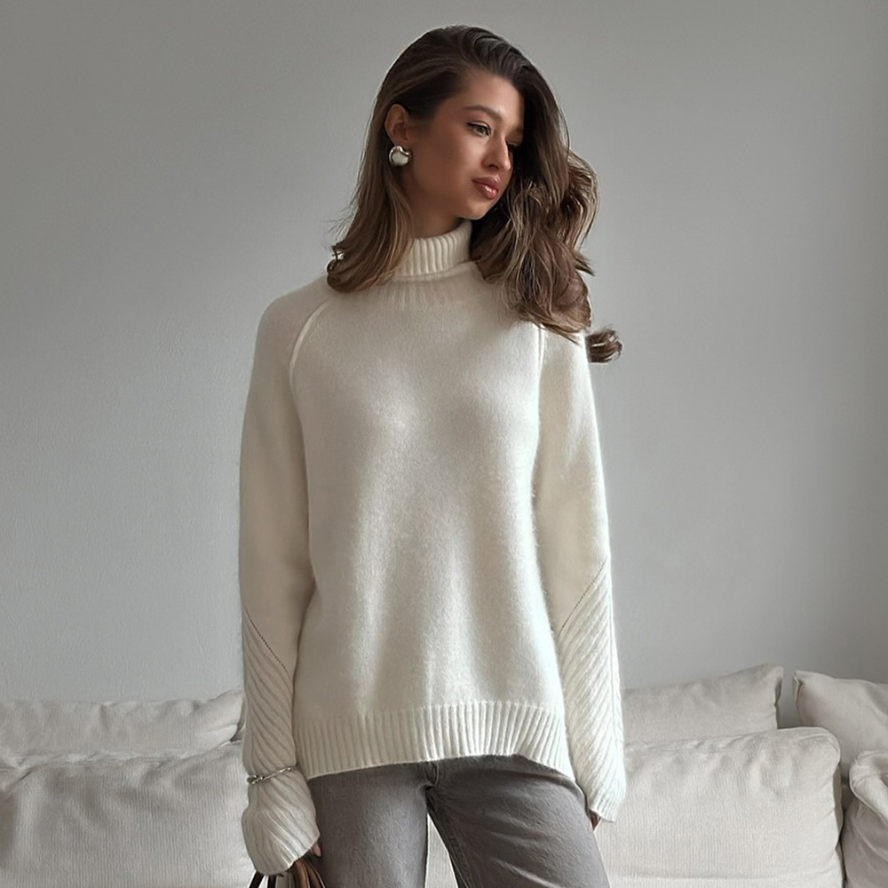 Autumn And Winter White Knitted Sweater Loose Casual Knitted For Women - Image 3