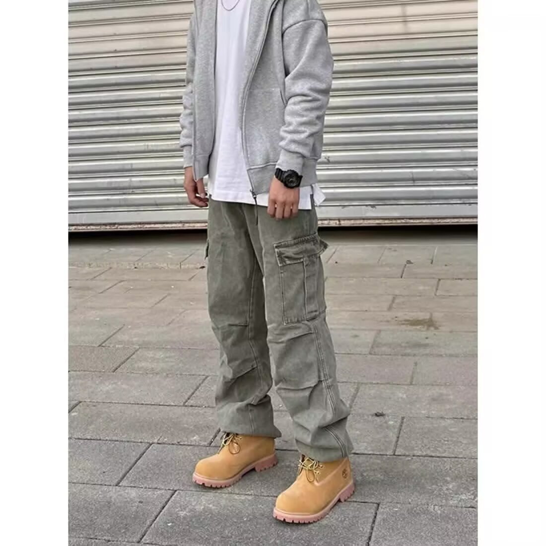 Loose Straight Heavy Stone Washed Retro Casual Denim Trousers - Image 8